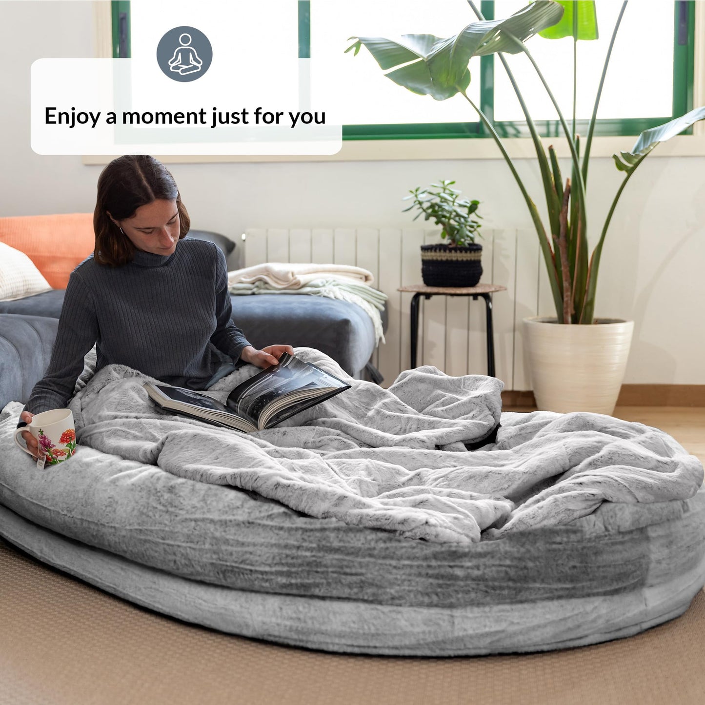 Cama para Humanos y Amigos Peludos | Cama De Perro para Humanos Cálida y Cómoda | Cama Perro Humano De Rosquilla | Manta Incluida y Funda Desmontable | Gris Claro | Human Dog Bed