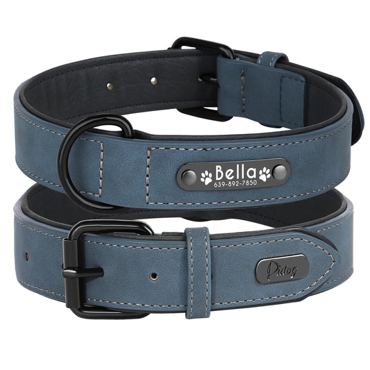 Collar de Piel Suave Acolchada Personalizable para Perro, Chapa de Nombre, Anilla en D, Collar Grabado para Perro, tamaños pequeño, Mediano y Grande