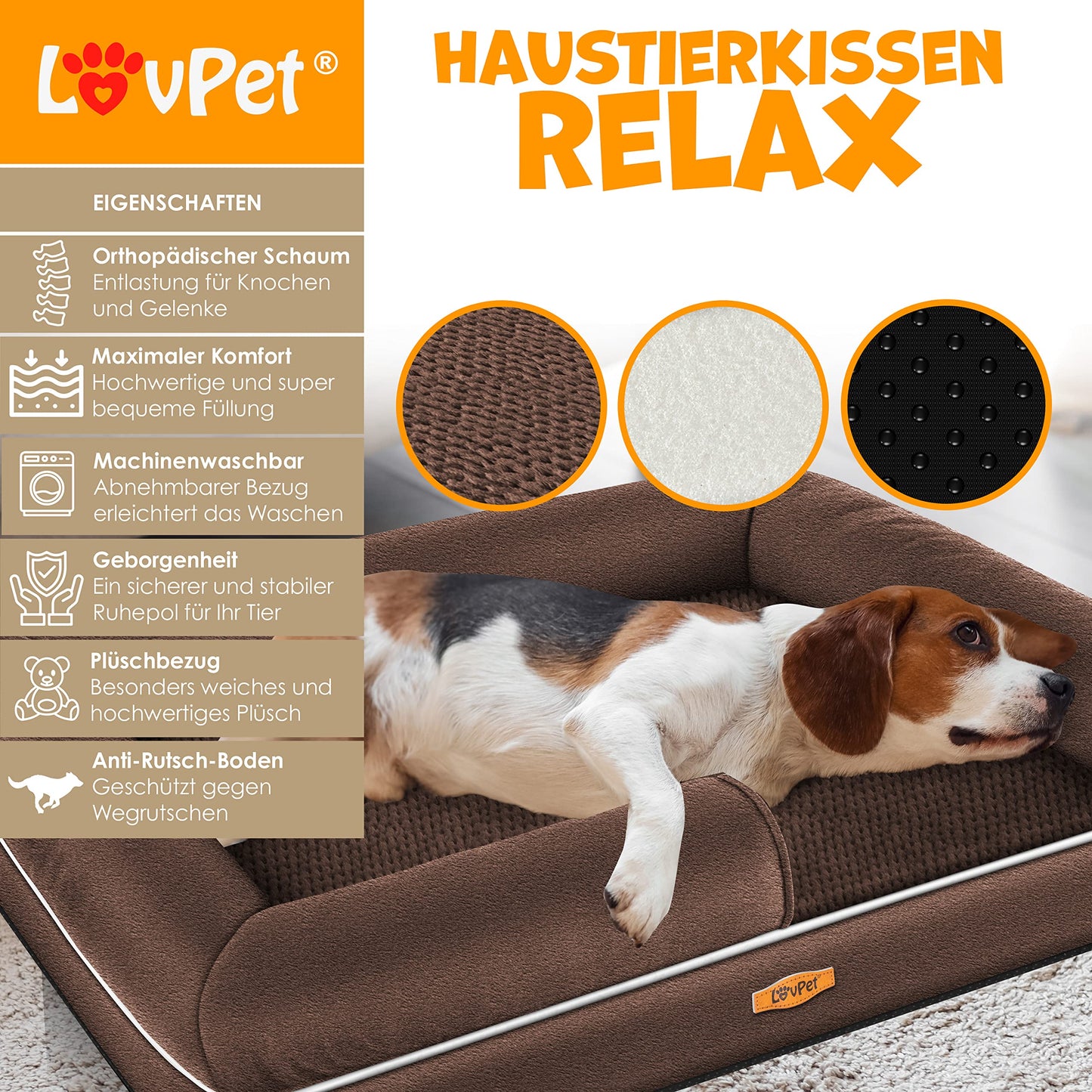 Lovpet® Cama ortopédica para Perros, cojín para Perros, Cesta para Perros Relax, Incluye comedero + 3 Huesos para Masticar, sofá para Perros pequeños, medianos y Grandes, Funda extraíble y Lavable