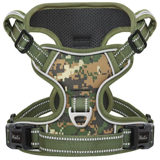 Arnés para Perro Tipo Chaleco Transpirable Acolchado Ajustable Antitirones Reflectante Arnes Perro Grande para Adiestramiento Correr, Camuflaje Verde, XL