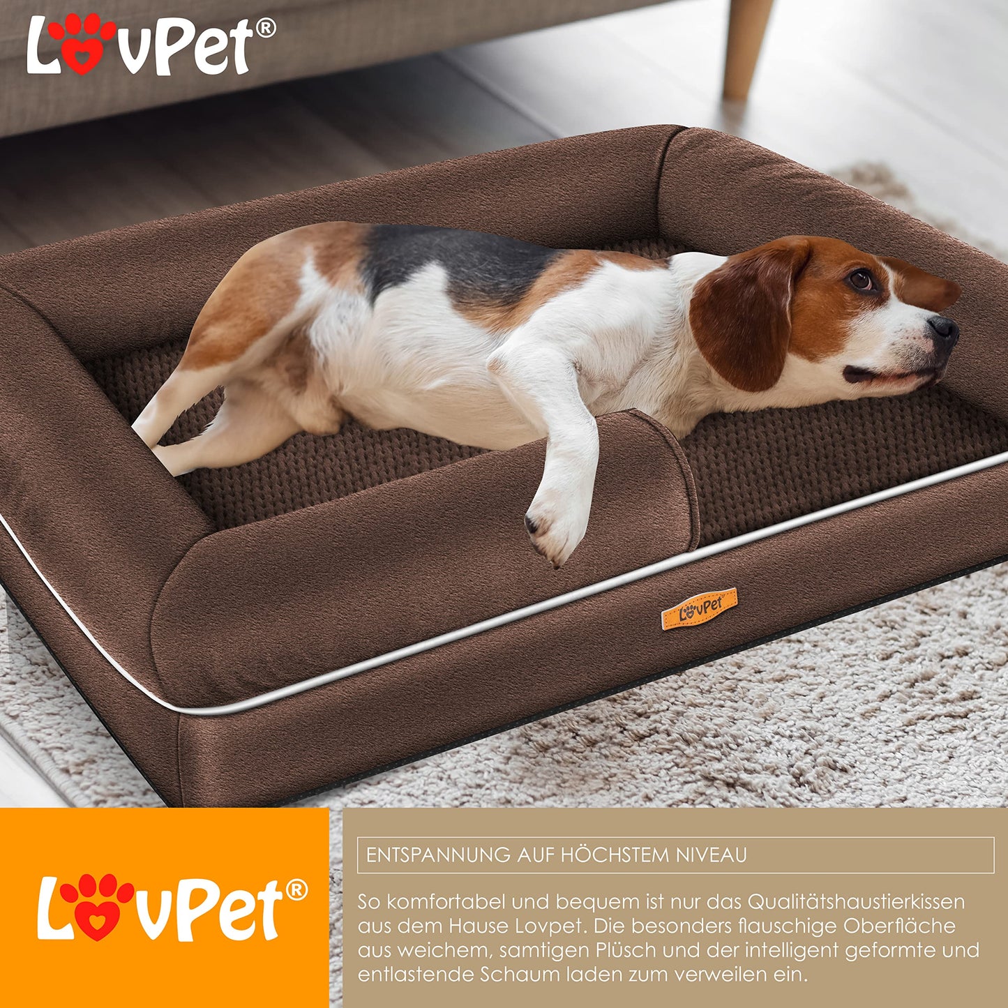 Lovpet® Cama ortopédica para Perros, cojín para Perros, Cesta para Perros Relax, Incluye comedero + 3 Huesos para Masticar, sofá para Perros pequeños, medianos y Grandes, Funda extraíble y Lavable