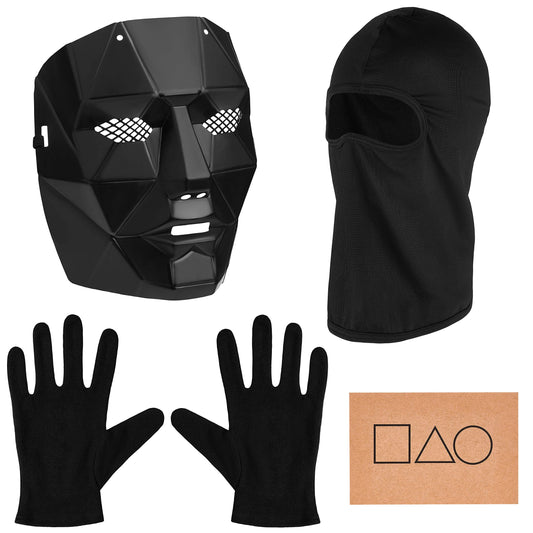 Disfraz Balinco La Máscara de Juego + Pasamontañas + Guantes Negros + 1x Tarjeta de Juego para Halloween, Carnaval y Carnaval como Disfraz para Hombres y Mujeres (Jefe)